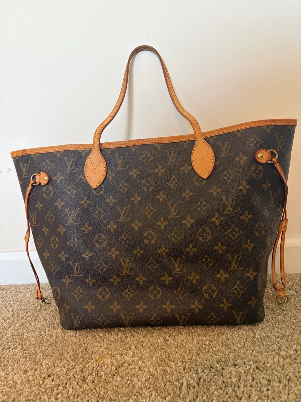 Louis Vuitton Monogram Canvas Neverfull Tote in Brown and Tan Leather